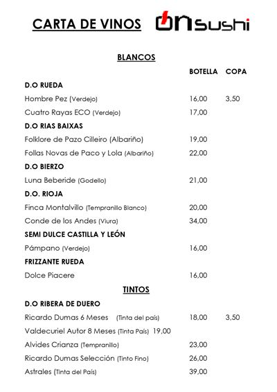 Carta de vino On Sushi