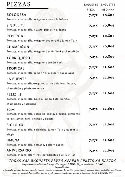 Carta Restaurante La Fuente