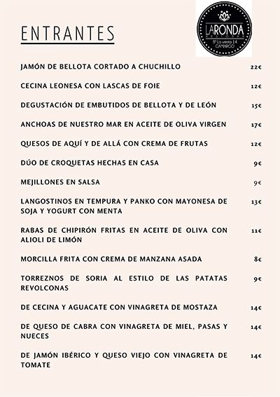 Carta de La Ronda Restobar