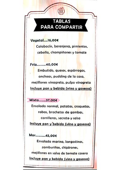 Carta El Rincón de Vicen