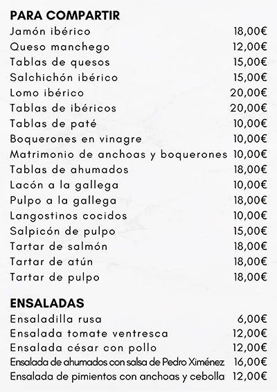 Carta Taberna Jamón Jamón