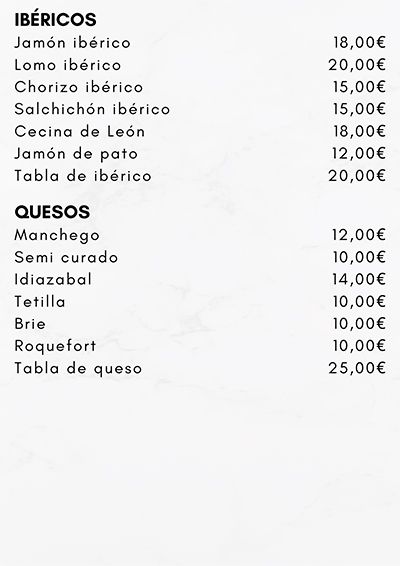 Carta Taberna Jamón Jamón