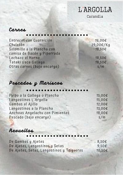 Carta Restaurante L´Argolla