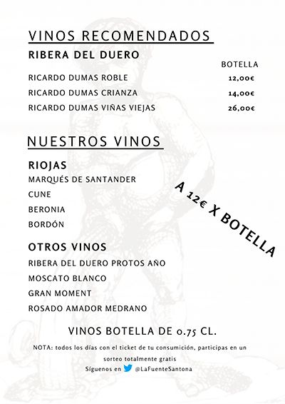 Carta Restaurante La Fuente