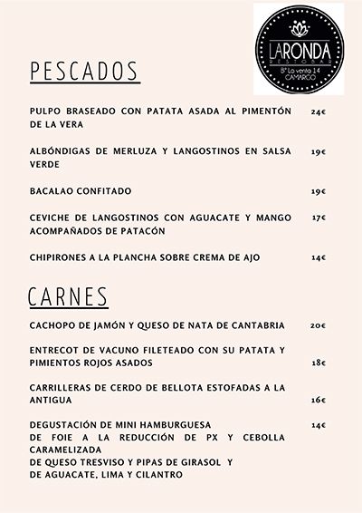 Carta de La Ronda Restobar