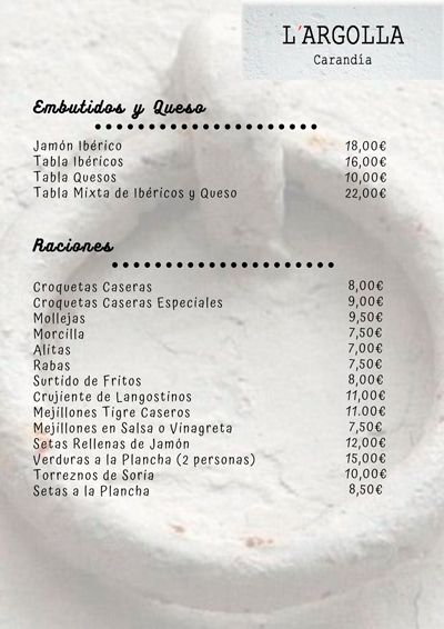Carta Restaurante L´Argolla