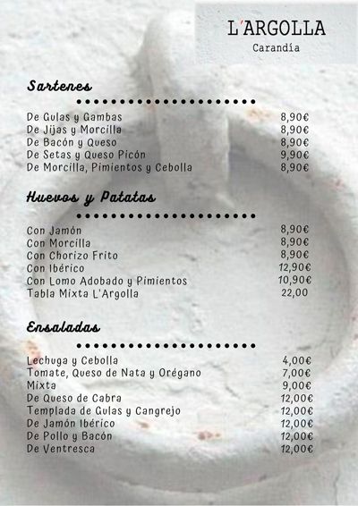 Carta Restaurante L´Argolla