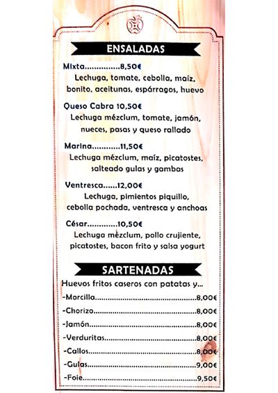 Carta El Rincón de Vicen