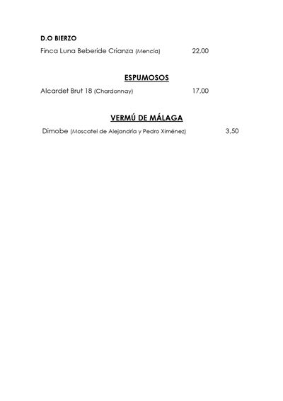 Carta de vinos On Sushi