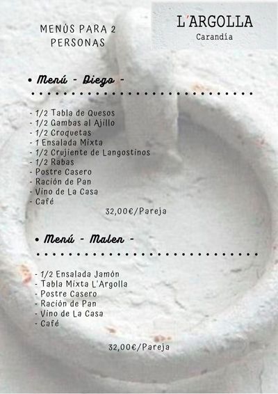 Carta Restaurante L´Argolla