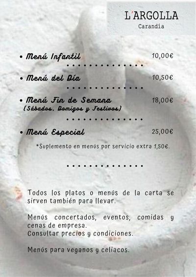 Carta Restaurante L´Argolla
