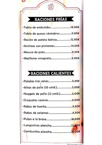 Carta El Rincón de Vicen