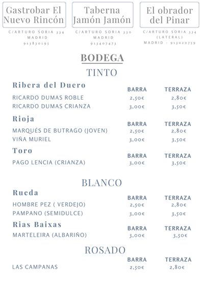 Carta El Obrador del Pinar