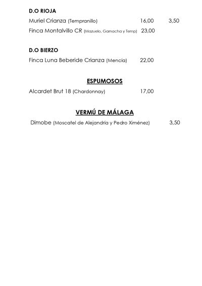 Carta de Vinos Bamboo