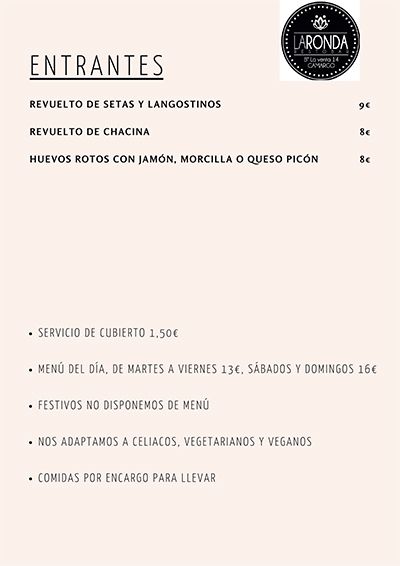 Carta de La Ronda Restobar