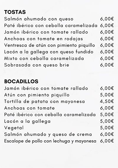 Carta Taberna Jamón Jamón