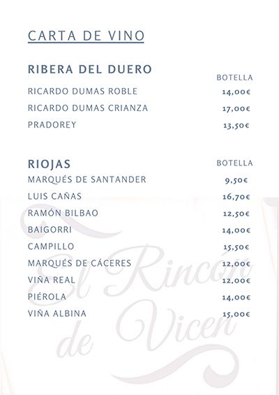 Carta El Rincón de Vicen