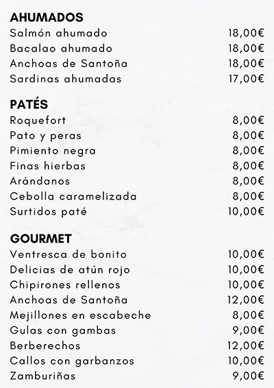 Carta Taberna Jamón Jamón
