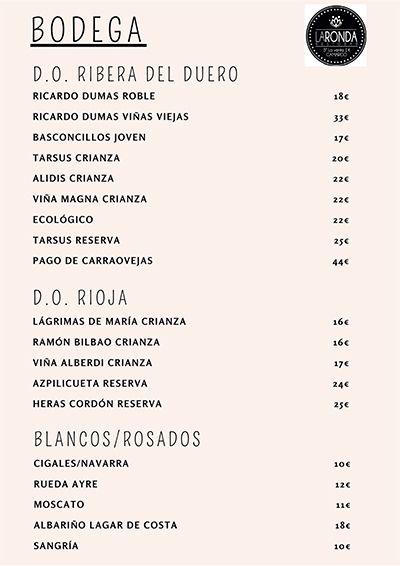 Carta de La Ronda Restobar