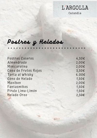 Carta Restaurante L´Argolla