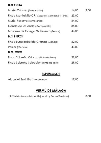 Carta de vino On Sushi