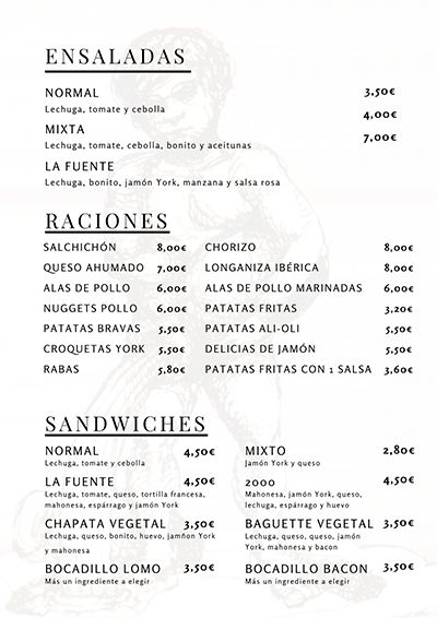 Carta Restaurante La Fuente